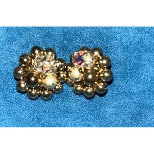 Vintage Gold Tone Beaded Clip On Earrings‎